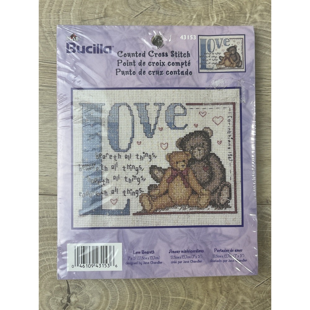 Bucilla "LOVE BEARETH" Cute Counted Cross Stitch Kit 5"x7" # 43153 Teddy Bears